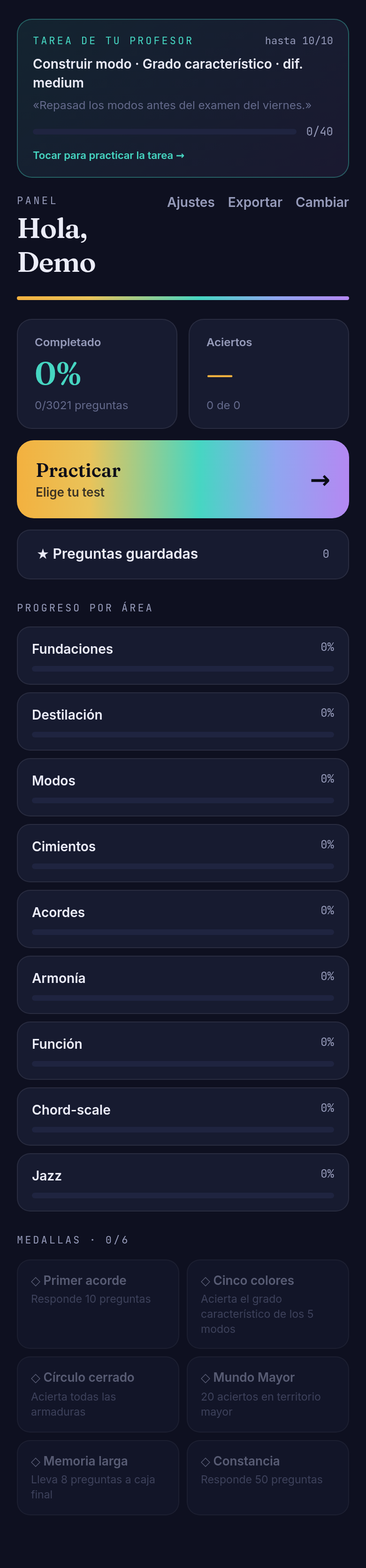 La tarjeta de tarea en el móvil del alumno